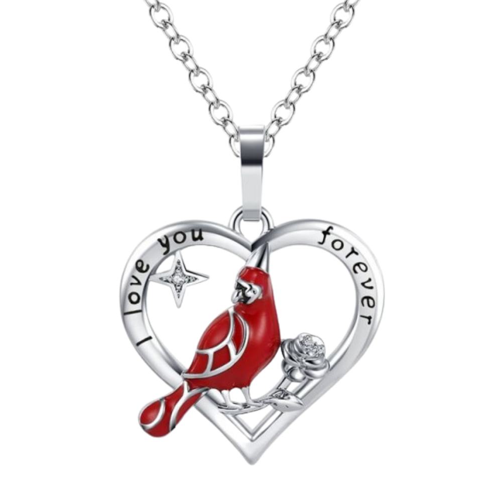 Collier à pendentif de cardinal en forme de cœur