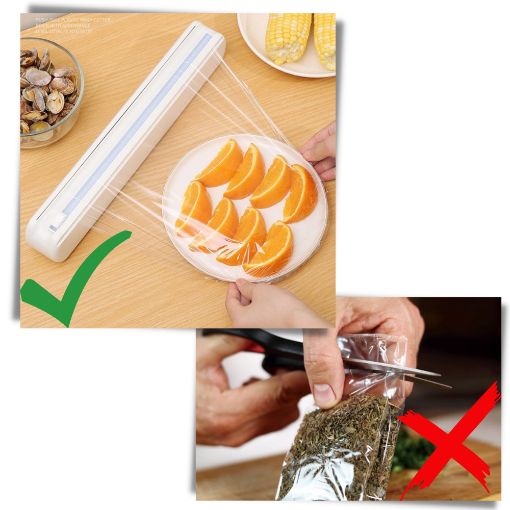 Distributeur et coupeur de film alimentaire en plastique