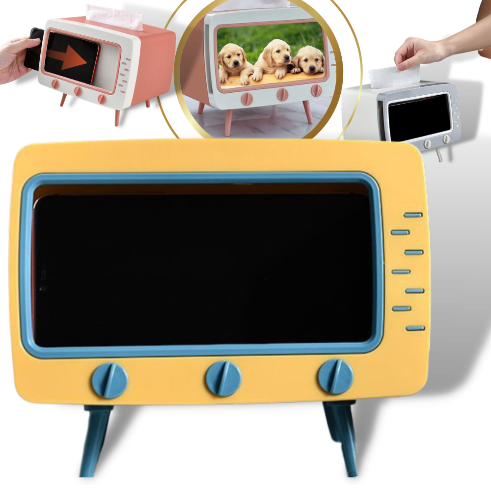 Distributeur de mouchoirs avec support pour téléphone