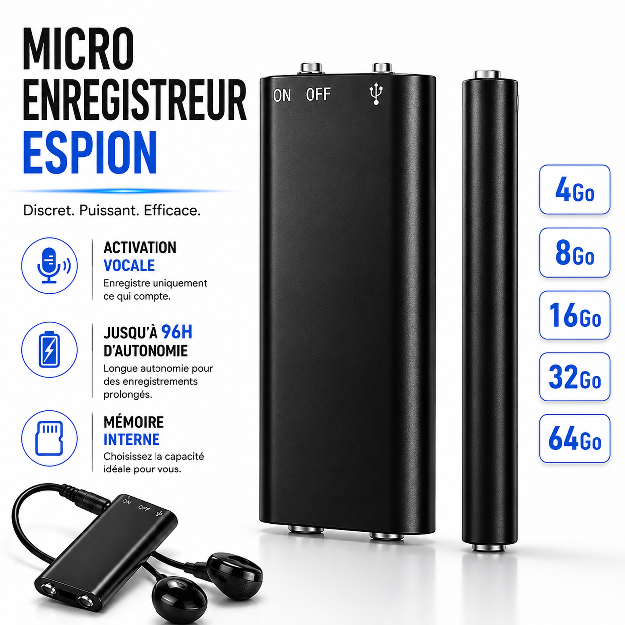 Micro-Enregistreur Espion à Activation Vocale