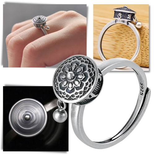 Bague pour femme avec mantra bouddhiste rotatif