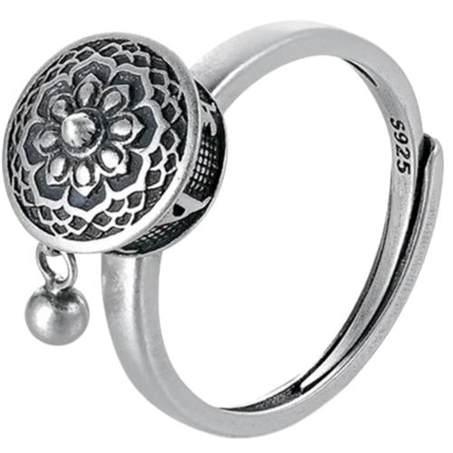 Bague pour femme avec mantra bouddhiste rotatif