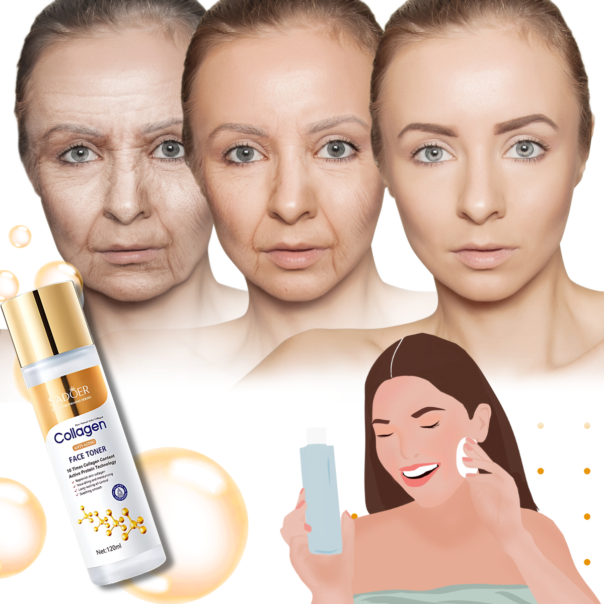 Lotion tonique au collagène éclaircissante anti-âge