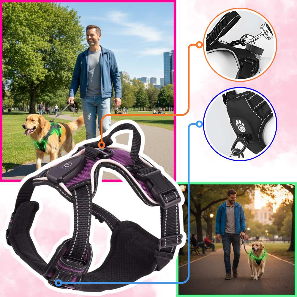 Harnais pour chien avec lumière LED clignotante