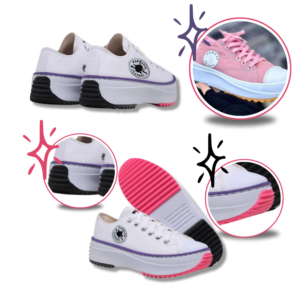 Sneakers anti-dérapantes en toile confortablement surélevées