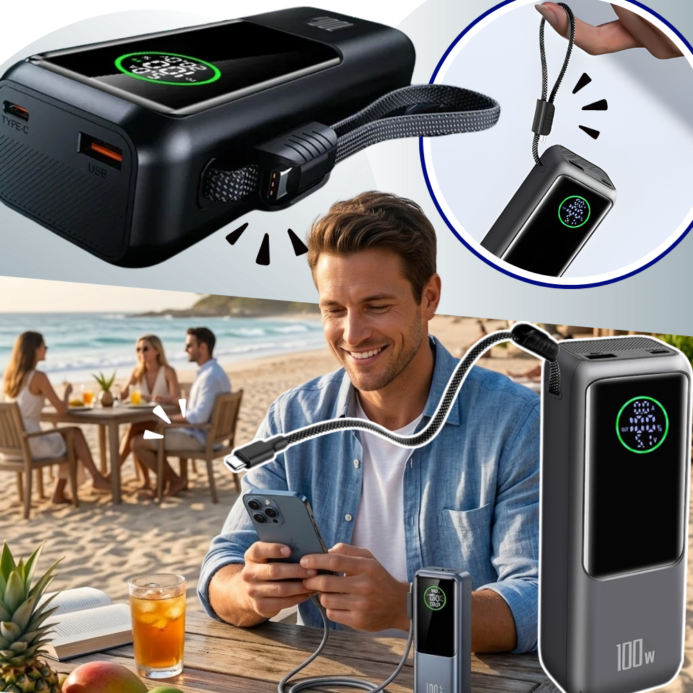 Batterie externe à recharge rapide avec câble intégré