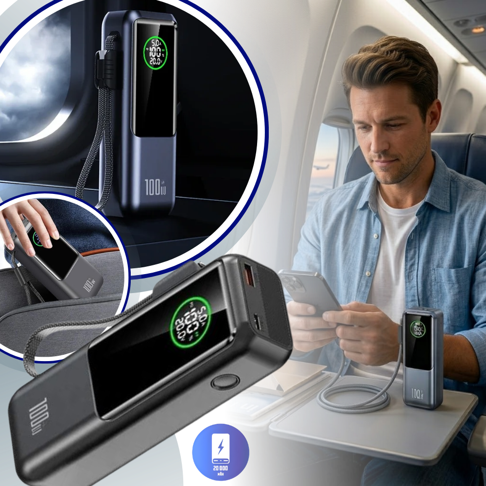 Batterie externe à recharge rapide avec câble intégré