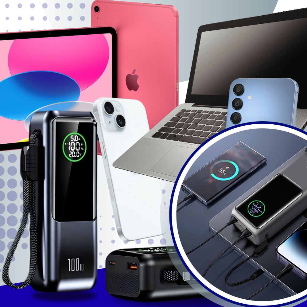 Batterie externe à recharge rapide avec câble intégré