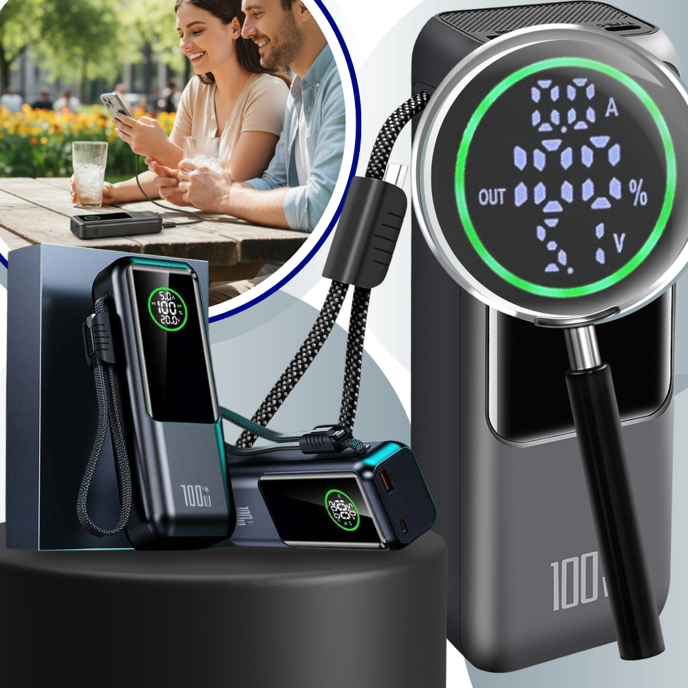 Batterie externe à recharge rapide avec câble intégré