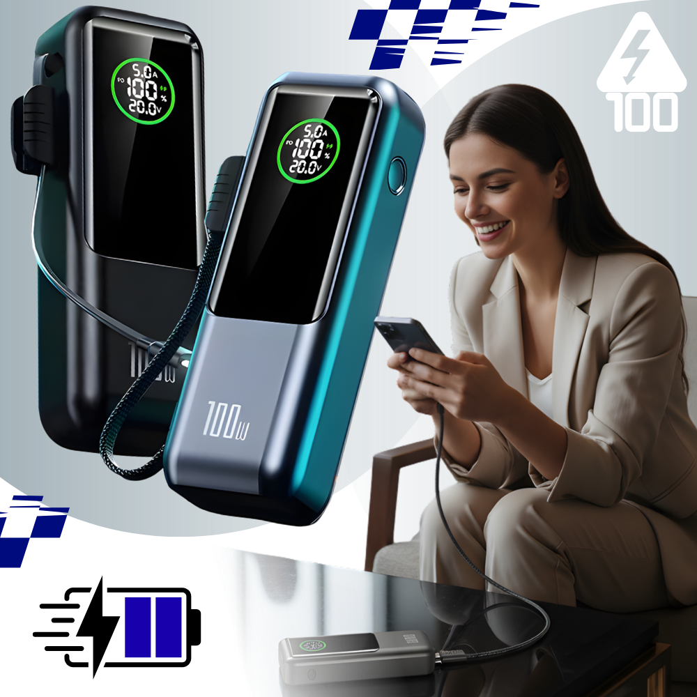 Batterie externe à recharge rapide avec câble intégré