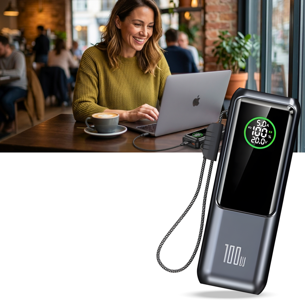 Batterie externe à recharge rapide avec câble intégré