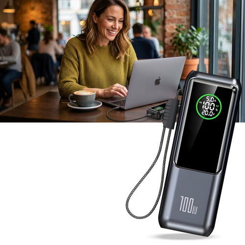 Batterie externe à recharge rapide avec câble intégré