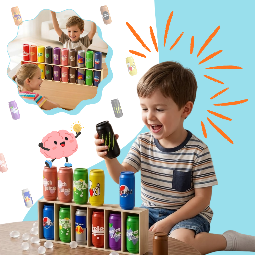 Jeu de mémoire amusant avec des canettes de soda