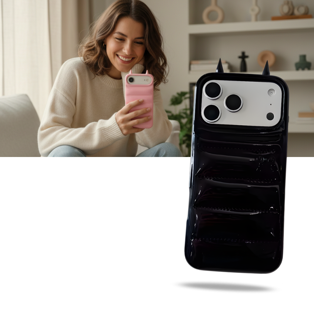 Coque téléphone matelassée à cornes Puffer Horn