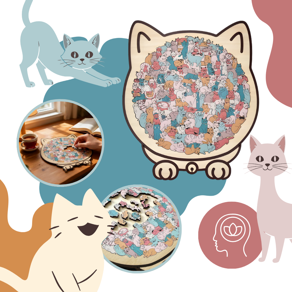 Puzzle en bois relaxant chat