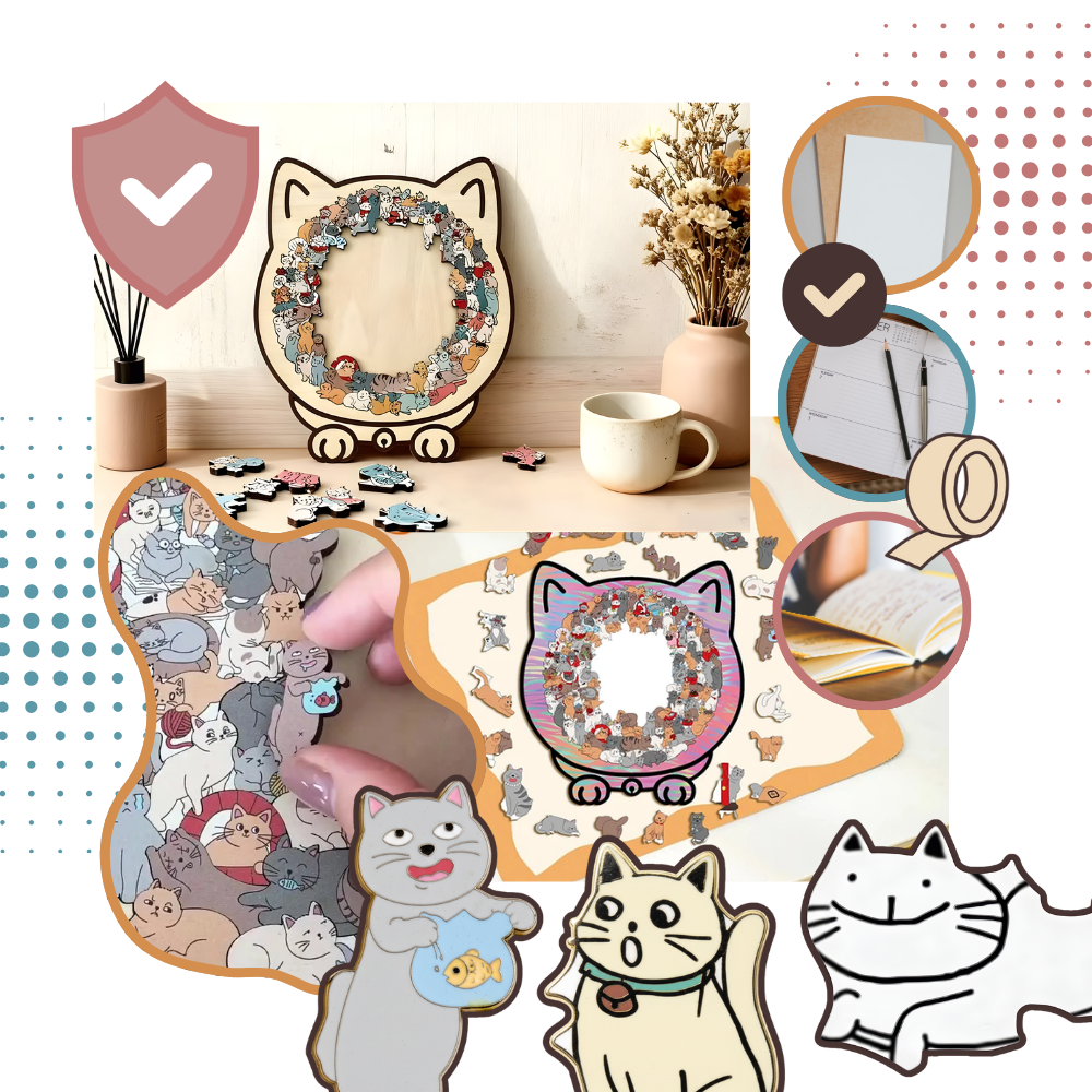 Puzzle en bois relaxant chat