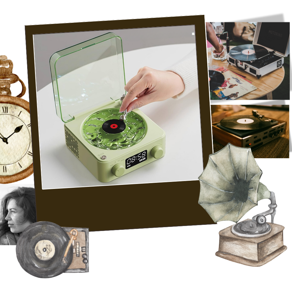 Lecteur vinyle avec effets visuels rétro