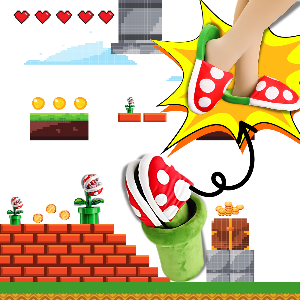 Pantoufles plante piranha de Mario en peluche