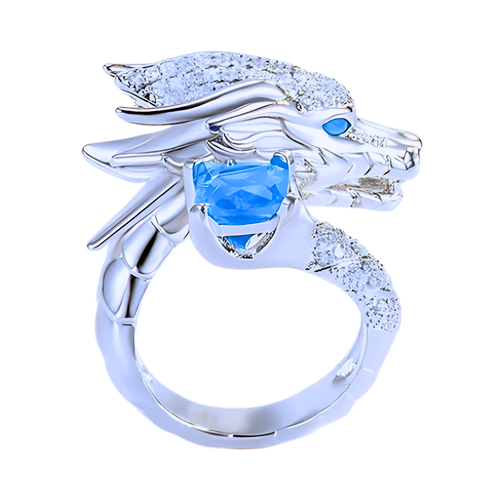 Bague artisanale unique en argent en forme de dragon