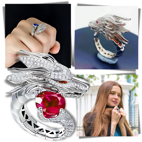 Bague artisanale unique en argent en forme de dragon