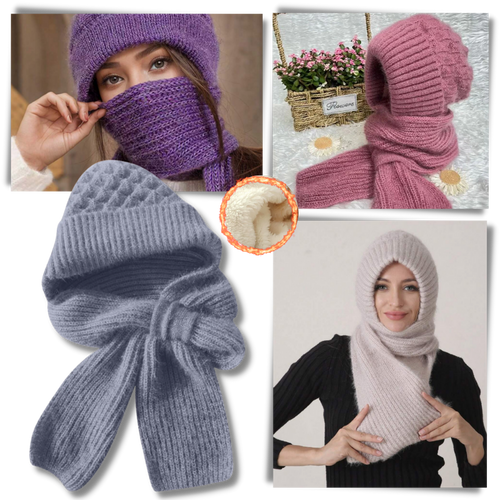Bonnet à capuche en tricot coupe-vent avec écharpe et protège-oreilles