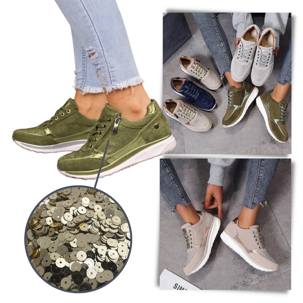 Baskets à semelles compensées avec strass